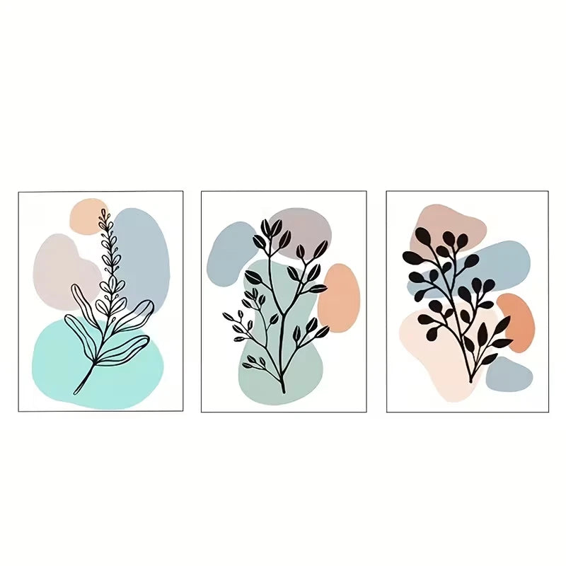 3pcs Modern Abstract Boho Leaf Art Prints Wall Art Set Canvas Framed 40x60cm - High Quality Print 100% Australian Made Wall Canvas Ready to Hang
