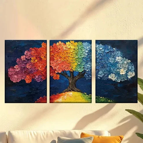 3pcs Colorful Tree of Life Oil Painting Style Wall Art Canvas Unframed - High Quality Print 100% Australian Made Wall Canvas - Bella Home Decor