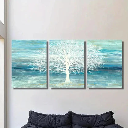 3pcs Abstract Cyan and Blue Landscape Painting Wall Art Canvas Unframed - High Quality Print 100% Australian Made Wall Canvas - Bella Home Decor