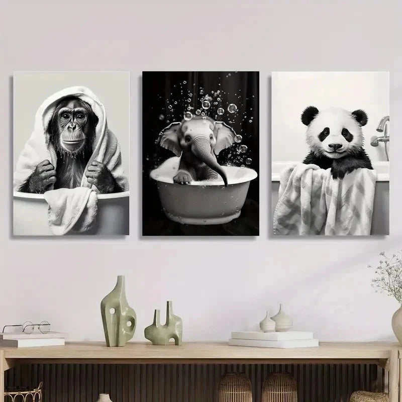 3pcs Artworks Featuring Adorable Cartoon Animal Wall Art Set Canvas Framed 60x90cm - High Quality Print 100% Australian Made Wall Canvas Ready to Hang - Bella Home Decor