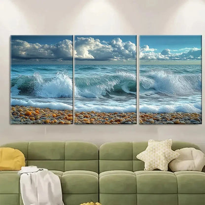 3pcs Seascape Photography Coastal Waves GI  Wall Art Set Canvas Framed 60x90cm - High Quality Print 100% Australian Made Wall Canvas Ready to Hang