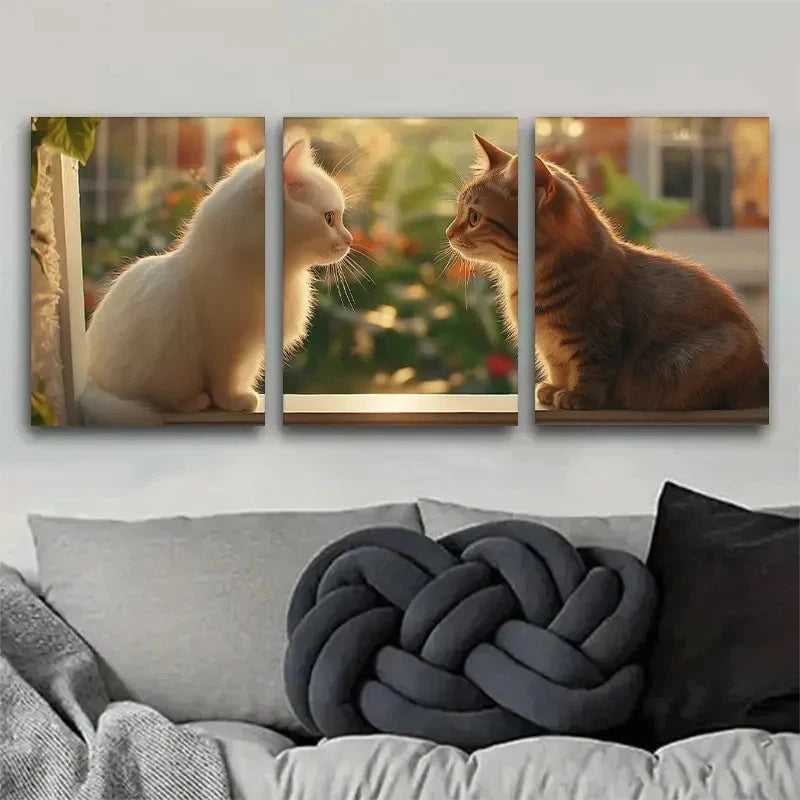 3pcs Animal Art Wall Decor White Cat Tabby Cat Metal Print Ready to Hang Art - Bella Home Decor
