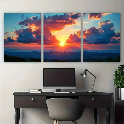 3pcs Majestic Cloud Skyline Sunset Illustration Wall Art Canvas Unframed - High Quality Print 100% Australian Made Wall Canvas