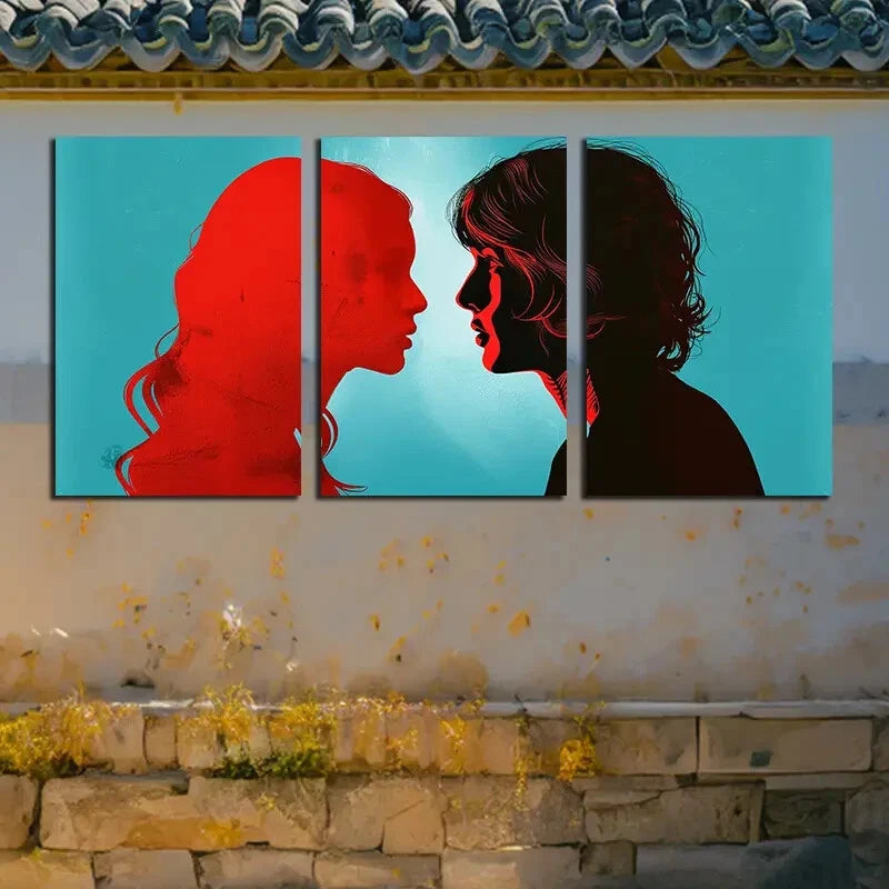 3pcs Vibrant Men and Women facing Each Other Metal Print Ready to Hang Art - Bella Home Decor