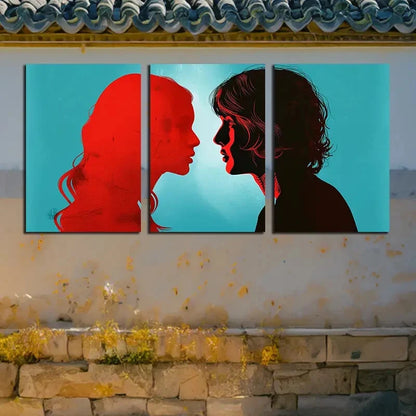 3pcs Vibrant Men and Women facing Each Other Metal Print Ready to Hang Art - Bella Home Decor