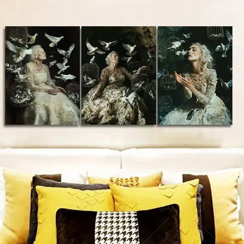 3pcs The Trapped Bride With Birds Wall Art Canvas Unframed - High Quality Print 100% Australian Made Wall Canvas