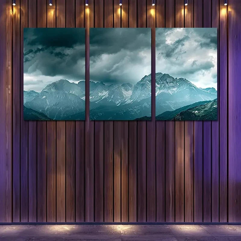 3pcs Majestic Mountains Under A Stormy Sky  Wall Art Set Canvas Framed 40x60cm - High Quality Print 100% Australian Made Wall Canvas Ready to Hang
