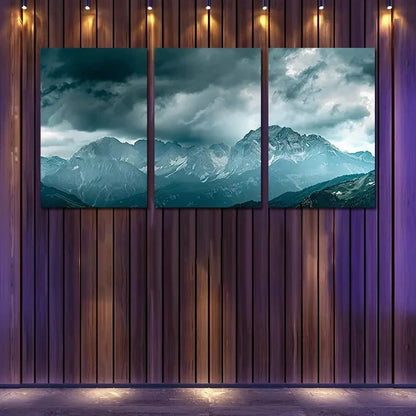 3pcs Majestic Mountains Under A Stormy Sky  Wall Art Set Canvas Framed 40x60cm - High Quality Print 100% Australian Made Wall Canvas Ready to Hang
