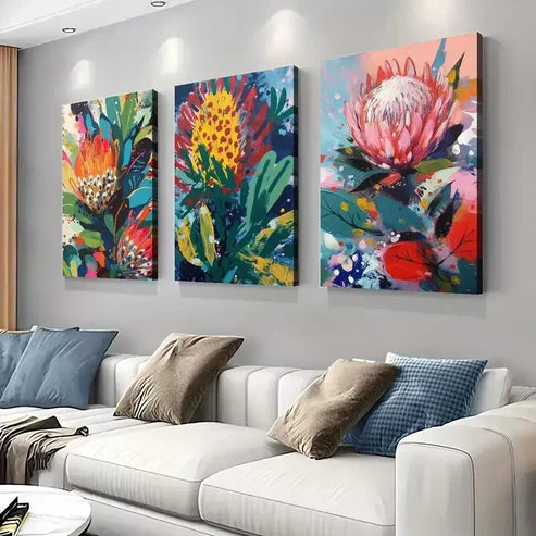 3pcs Australian Native Flora Abstract  Art Set Canvas Unframed - High Quality Print 100% Australian Made Wall Canvas - Bella Home Decor