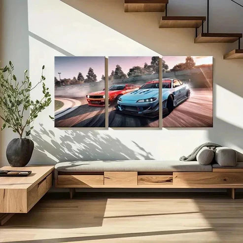3pcs Super Car Racing Modern Vehicle Wall Art Canvas Unframed - High Quality Print 100% Australian Made Wall Canvas