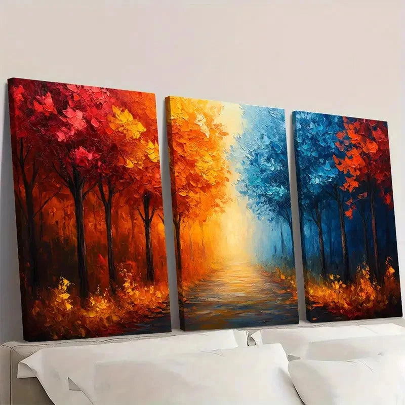 3pcs Vibrant Abstract Forest  Red Blue RB  Wall Art Set Canvas Framed 50x70cm - High Quality Print 100% Australian Made Wall Canvas Ready to Hang - Bella Home Decor