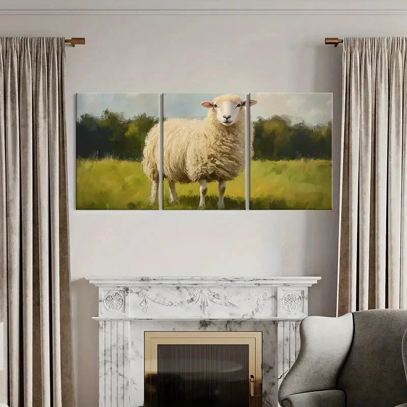 3pcs Artistic Sheep Painting Pastoral Scene Metal Print Ready to Hang Art - Bella Home Decor