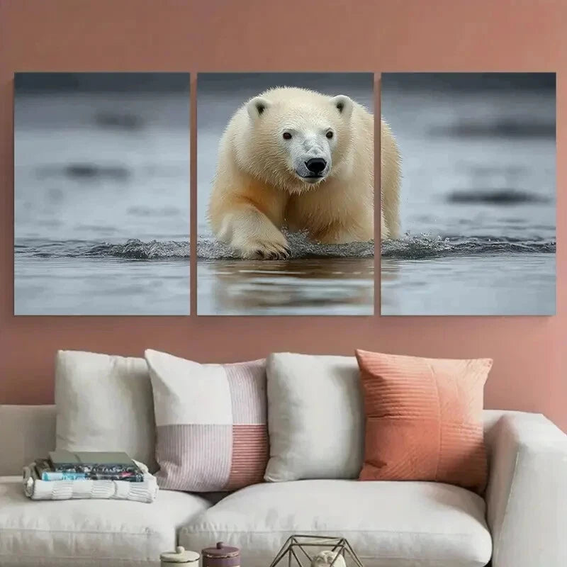 3pcs Polar Bear Wildlife Photography Nature Scene Metal Print Ready to Hang Art - Bella Home Decor