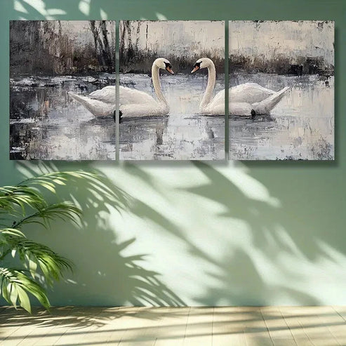 3pcs Water Swan Animal Wall Art Set Canvas Unframed - High Quality Print 100% Australian Made Wall Canvas