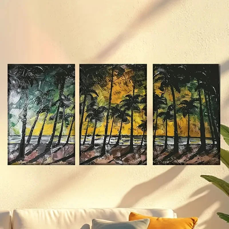 3pcs Colorful abstract island forest Wall Art Set Canvas Framed 50x70cm - High Quality Print 100% Australian Made Wall Canvas Ready to Hang - Bella Home Decor