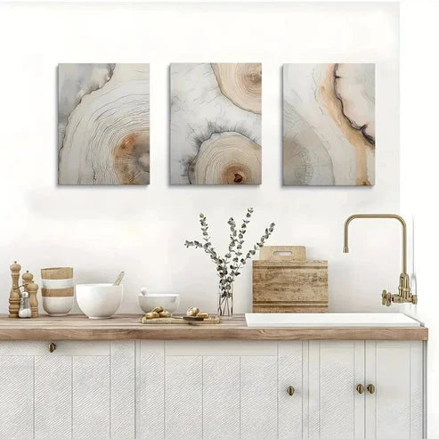 3pcs Geometric Neutral Tree Ring Patterns  Wall Art Canvas Unframed - High Quality Print 100% Australian Made Wall Canvas - Bella Home Decor