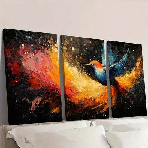 3pcs Multicolor Abstract Bird Dynamic Artwork Wall Art Set Canvas Unframed - High Quality Print 100% Australian Made Wall Canvas - Bella Home Decor