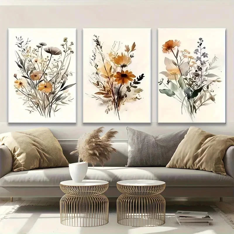 3pcs Wildflower Art Painting Bohemian Style Metal Print Ready to Hang Art - Bella Home Decor