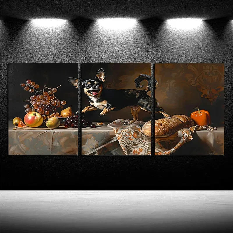 3pcs Charming Puppies & Food on the Table Metal Print Ready to Hang Art - Bella Home Decor