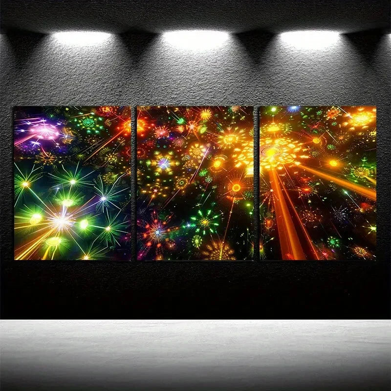 3pcs Depths of Neon Lights and Psychedelic Forest Metal Print Ready to Hang Art - Bella Home Decor