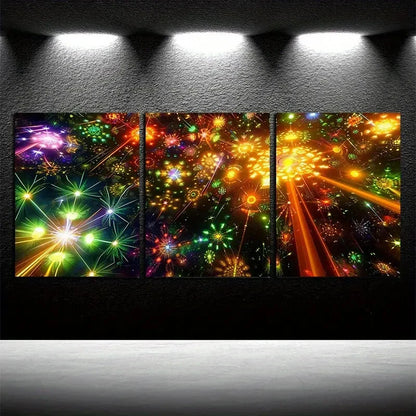 3pcs Depths of Neon Lights and Psychedelic Forest Metal Print Ready to Hang Art - Bella Home Decor