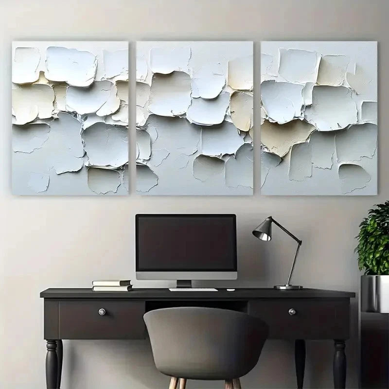 3pcs Large Unique Impasto Abstract Neutral Design Metal Print Ready to Hang Art - Bella Home Decor