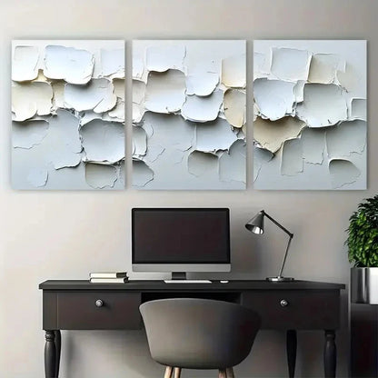 3pcs Large Unique Impasto Abstract Neutral Design Metal Print Ready to Hang Art - Bella Home Decor