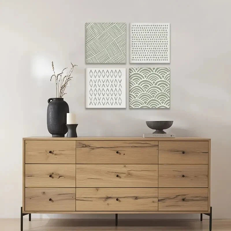 4pcs Abstract Sage Green Wall Art Prints | Galle Wall Art Canvas Framed