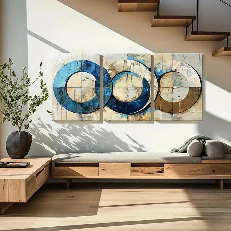 3pcs Abstract Circles Geometric Design Metal Print Ready to Hang Art - Bella Home Decor