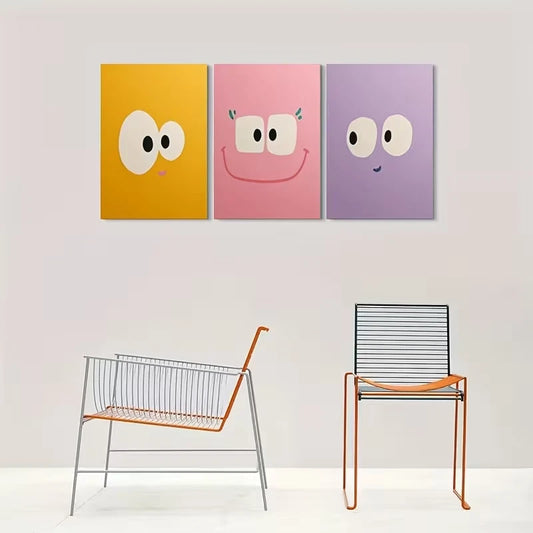 3pcs Colorful Cartoon Smiley Metal Print Ready to Hang Art