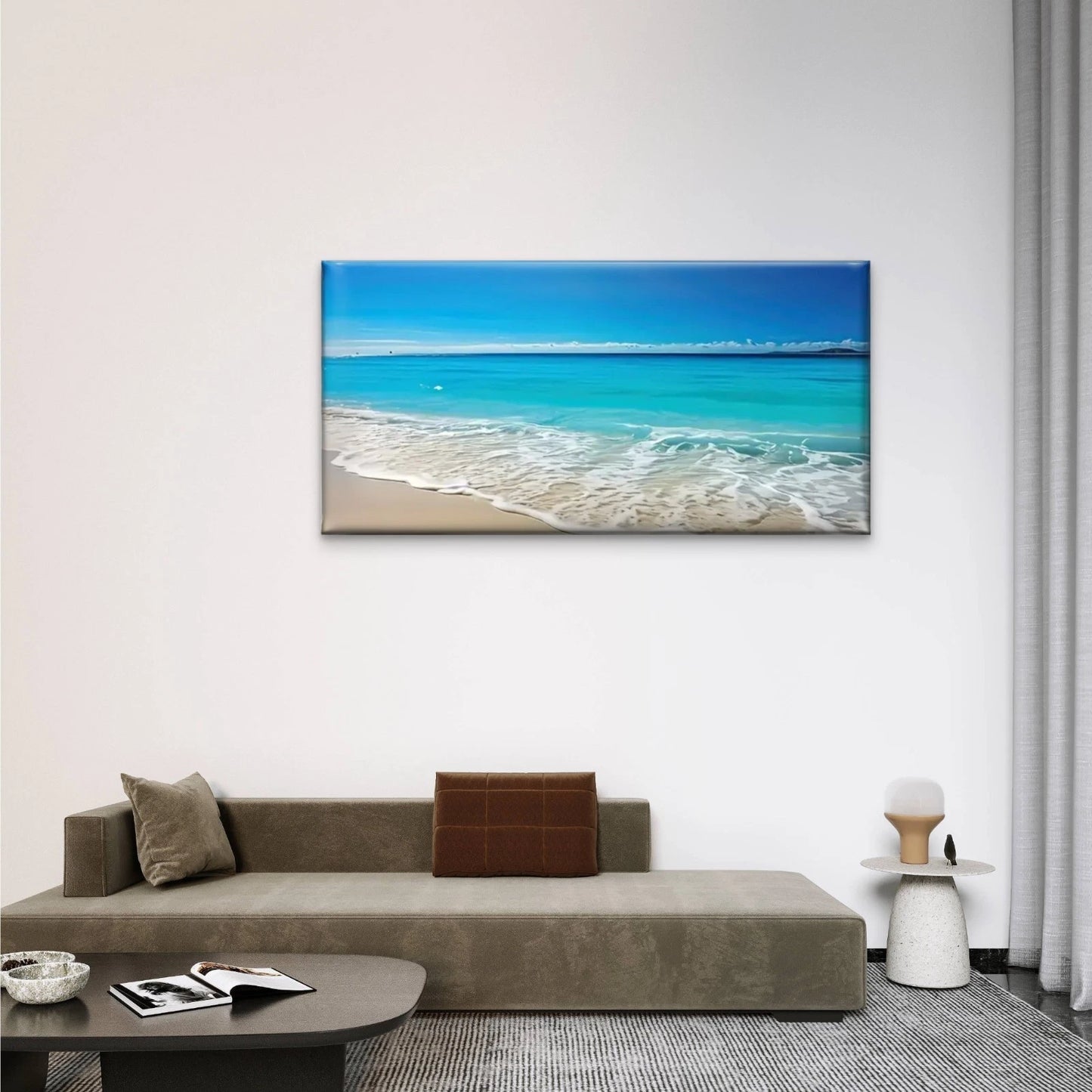 Beach Scene Blue Sky Wall Art Canvas Office Home Room Framed 120x60cm