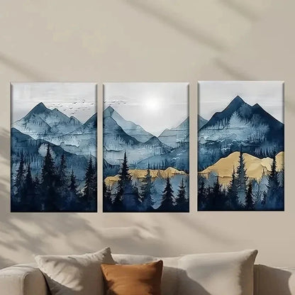3pcs Painting of Mountains and Trees Wall Art Set Canvas Framed 50x70cm - High Quality Print 100% Australian Made Wall Canvas Ready to Hang