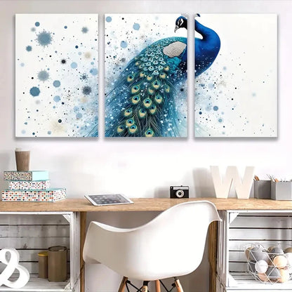 3pcs Peacock with Blue and White Feather   Wall Art Set Canvas Framed 60x90cm - High Quality Print 100% Australian Made Wall Canvas Ready to Hang