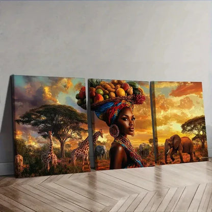 3pcs African Beauty Canvas Wall Art Set Canvas Unframed - High Quality Print 100% Australian Made Wall Canvas - Bella Home Decor
