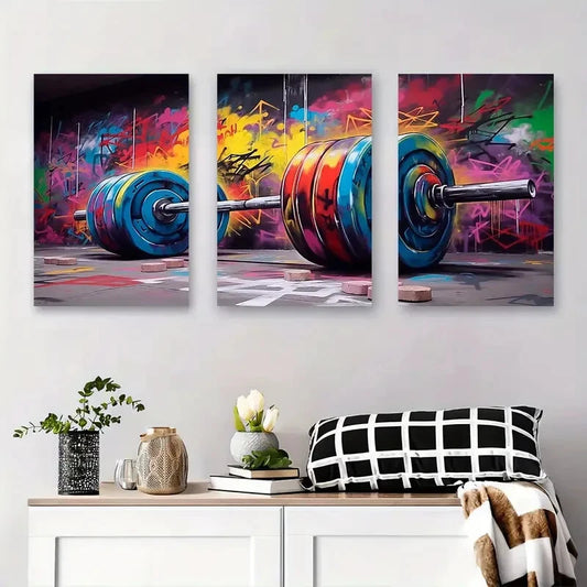 3pcs Vibrant Graffiti Weightlifting Colorful Metal Print Ready to Hang Art