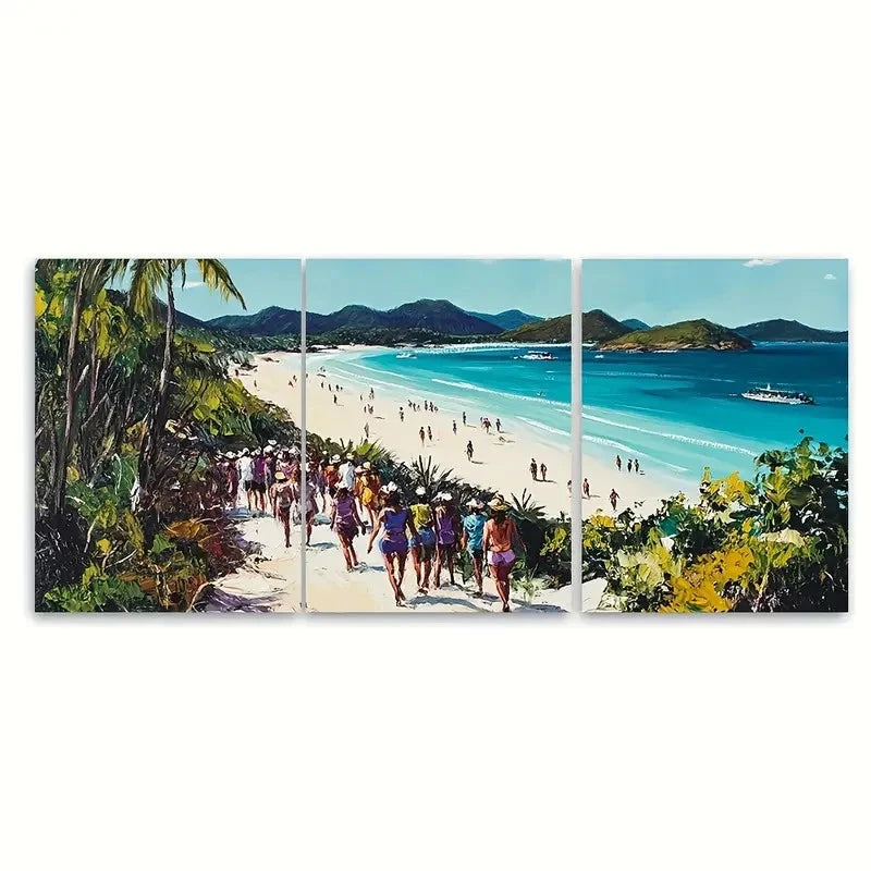 3pcs Whitsunday Beach Scene Australia Wall Art Set Canvas Framed 40x60cm - High Quality Print 100% Australian Made Wall Canvas Ready to Hang - Bella Home Decor