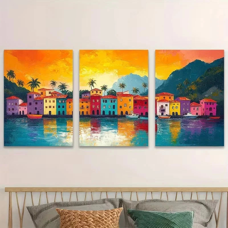 3pcs Vibrant Colorful Rio de Janeiro Wall Art Set Canvas Framed 40x60cm - High Quality Print 100% Australian Made Wall Canvas Ready to Hang