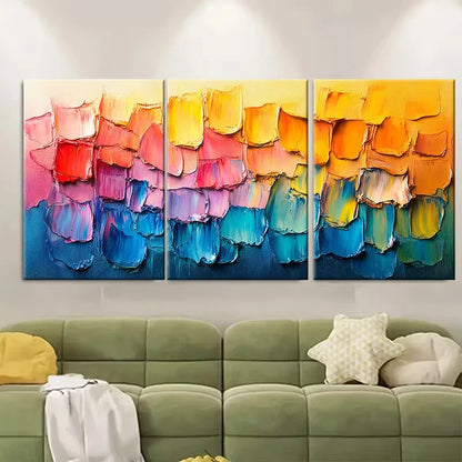 3pcs Abstract Mixed Colours Design Metal Print Ready to Hang Art - Bella Home Decor