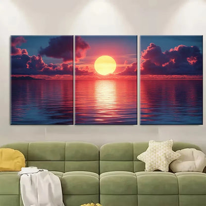 3pcs Cap La Houssaye Sunset Seascape Metal Print Ready to Hang Art - Bella Home Decor