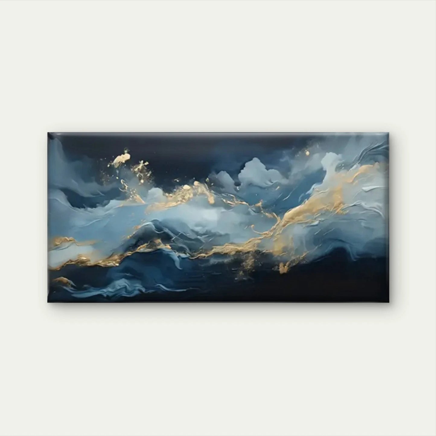Blue And Golden Abstract Wall Art Canvas Office Home Room Framed 120x60cm