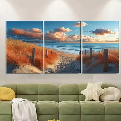 3pcs Serene Bournemouth Beach Walkway Wall Art Set Canvas Framed 60x90cm - High Quality Print 100% Australian Made Wall Canvas Ready to Hang