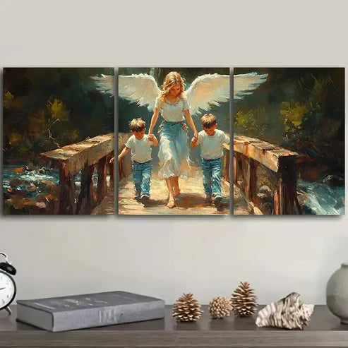3pcs Angel and Youngsters on Bridge Wall Art Set Canvas Unframed - High Quality Print 100% Australian Made Wall Canvas - Bella Home Decor