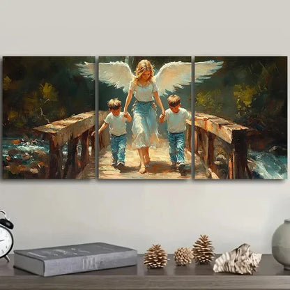 3pcs Angel and Youngsters on Bridge Wall Art Set Canvas Unframed - High Quality Print 100% Australian Made Wall Canvas - Bella Home Decor