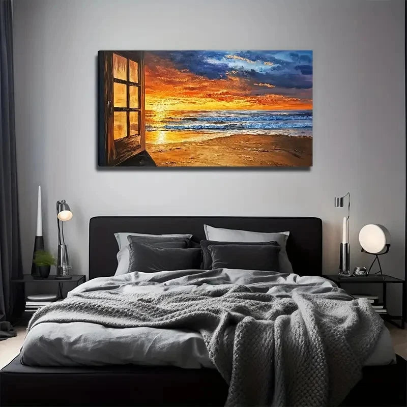 Beach Sunset Modern Wall Art Canvas Office Home Room Framed 120x60cm