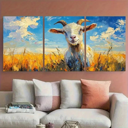 3pcs Goat Farm Animals Farmhouse Impasto Design Metal Print Ready to Hang Art - Bella Home Decor