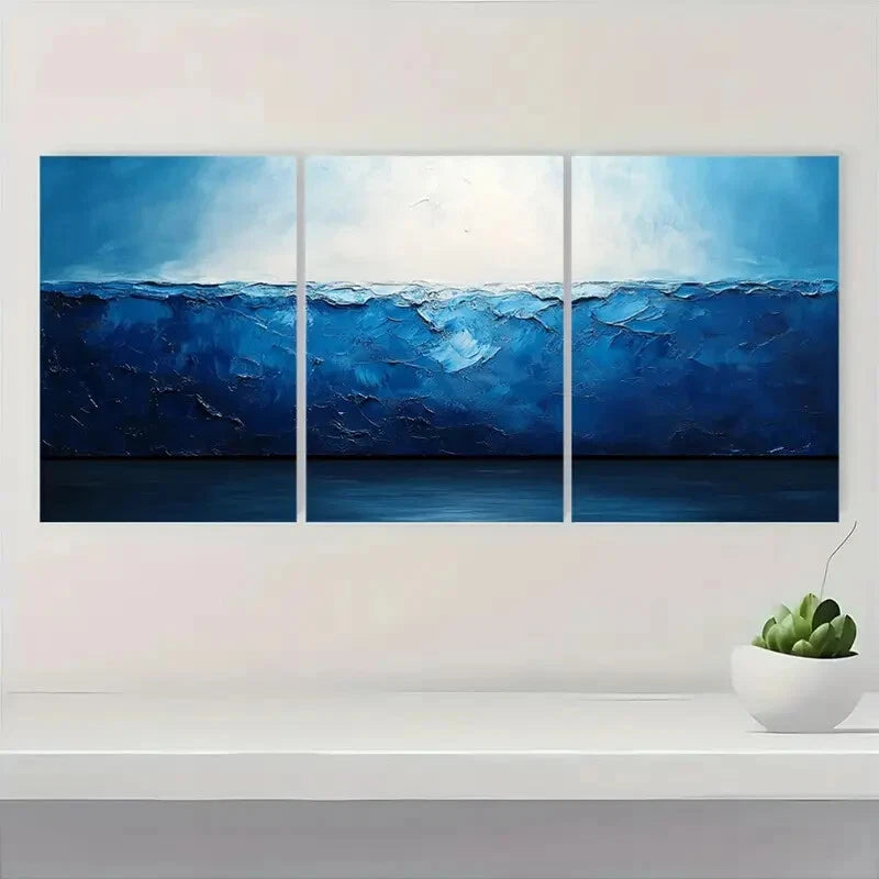 3pcs Abstract Blue and White Modern Minimalist Metal Print Ready to Hang Art - Bella Home Decor
