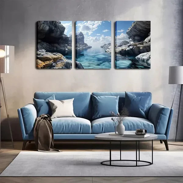 3pcs Small Streams In The Mountains Wall Art Set Canvas Framed 60x90cm - High Quality Print 100% Australian Made Wall Canvas Ready to Hang - Bella Home Decor