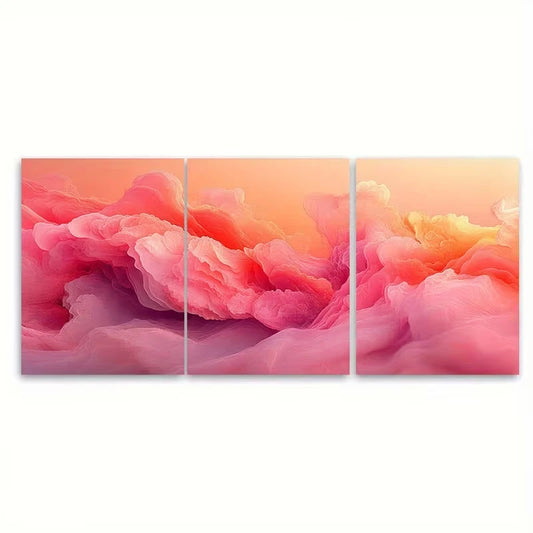 3pcs Minimalist Pastel Coral Abstract Metal Print Ready to Hang Art