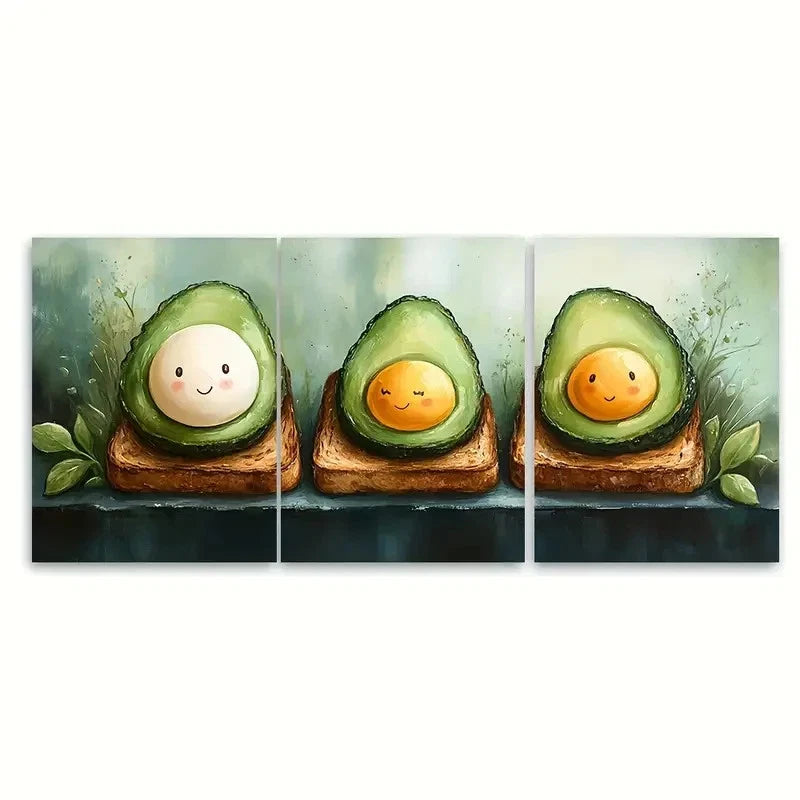 3pcs Breakfast Painting Avocado Toast and Eggs Metal Print Ready to Hang Art - Bella Home Decor