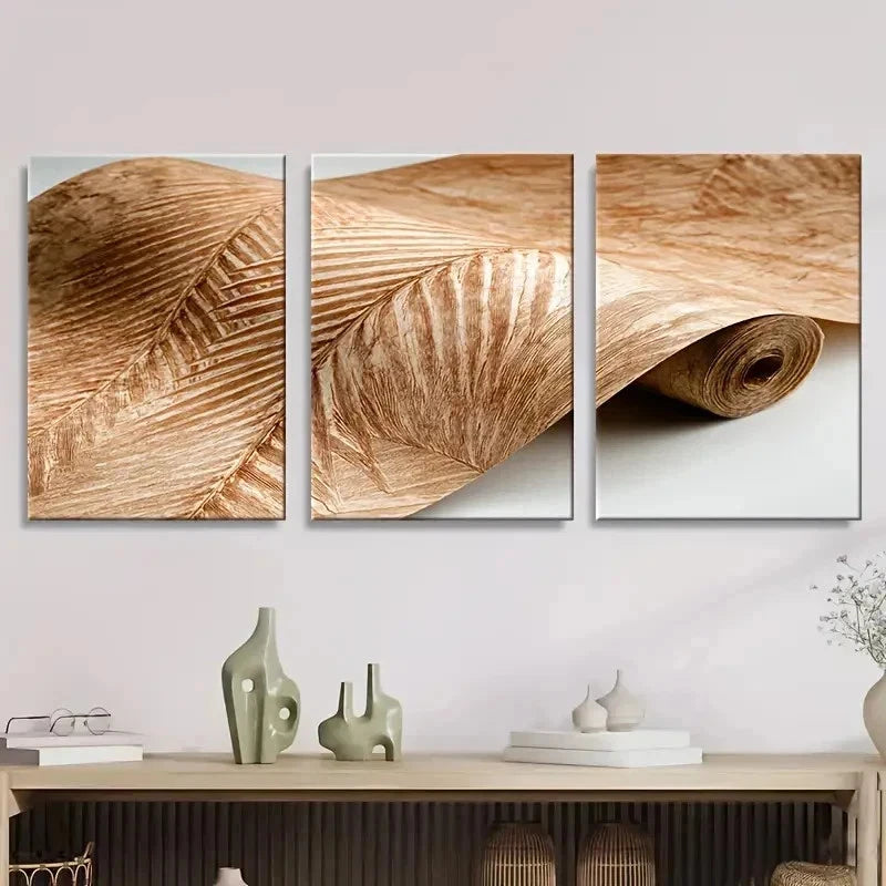 3pcs Palm Peeling Bark Light Brown Wall Art Set Canvas Framed 50x70cm - High Quality Print 100% Australian Made Wall Canvas Ready to Hang